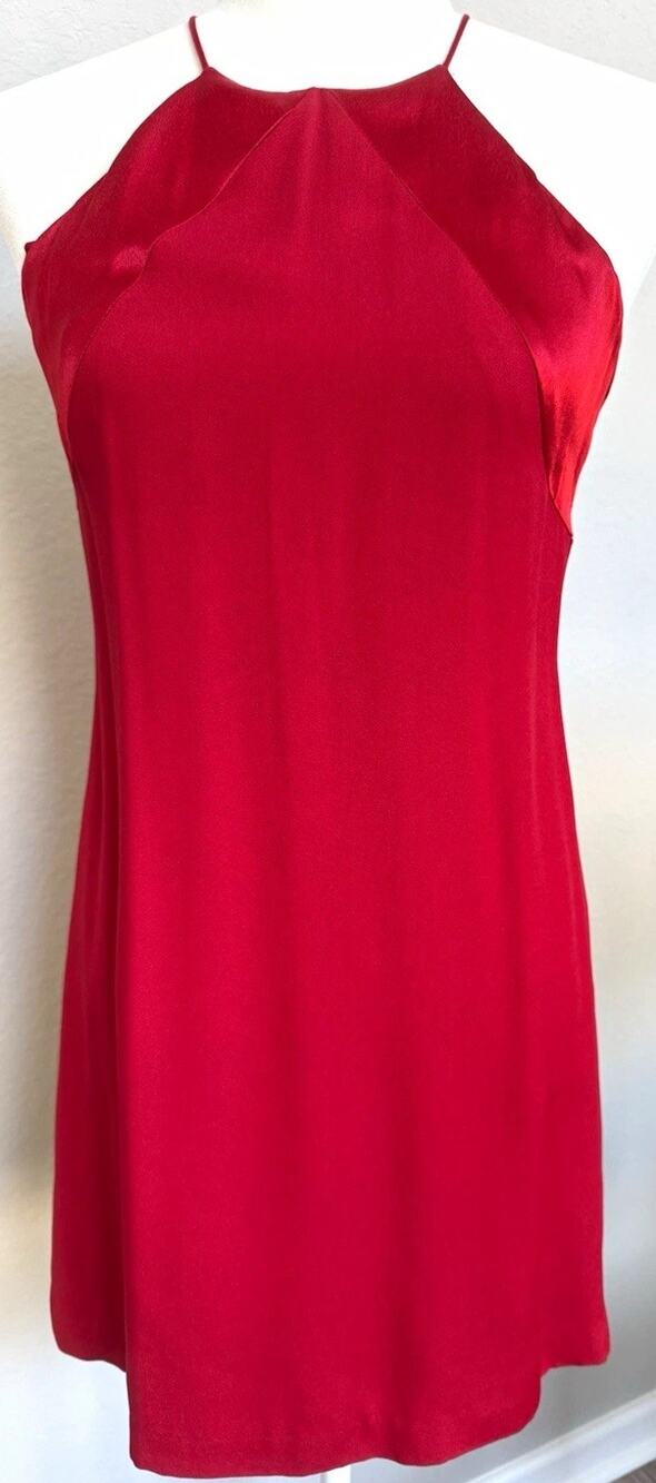 Vintage Donna Ricco Red Halter Slip Dress Satin Cocktail Party Mini Prom 90s 2P